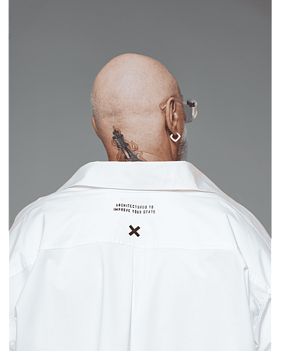 Рубашка oversize с принтом и вышивкой Х белая