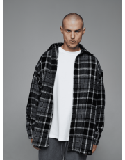 Рубашка oversize в клеточку серая теплая