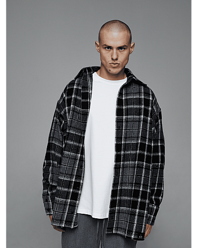 Сорочка oversize в клітинку сіра тепла