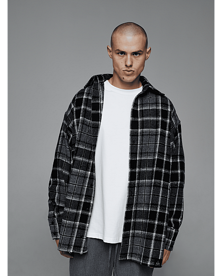 Сорочка oversize в клітинку сіра тепла