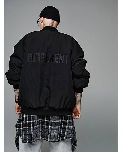 Бомбер oversize черный с черной вышивкой Different