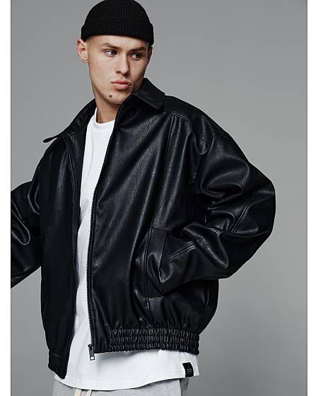 Куртка из текстурной экокожи черная мужская