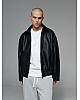 Eco-leather textured jacket for men, black