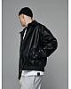 Eco-leather textured jacket for men, black