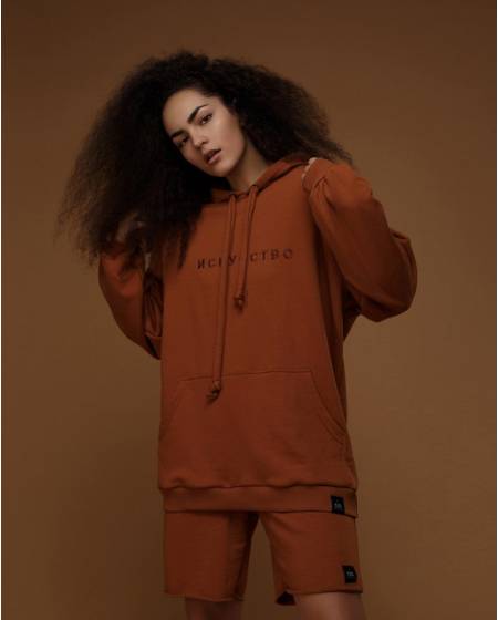 Hoody female OVERSIZE with embroidery ART caramel
