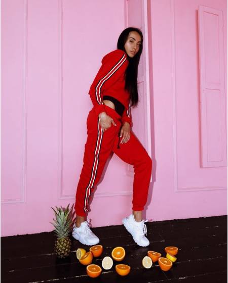 Women's cropped hoodie with stripes red