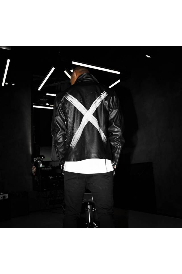 Graffiti leather hot sale jacket mens