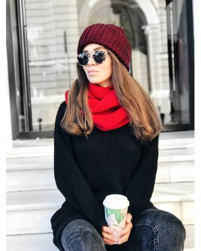 Шапка женская вязаная бордо