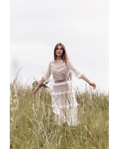 Шифоновое платье с воланами - белое