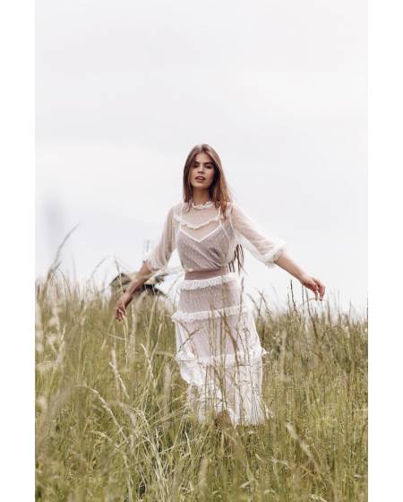 Chiffon dress with frill - white