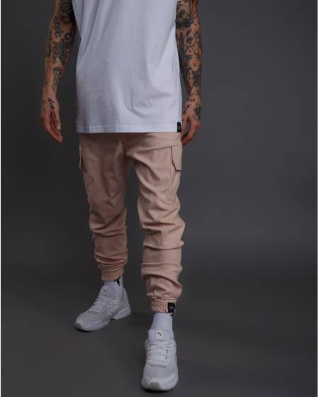 Штаны мужские джогеры с накладными карманами бежевые
