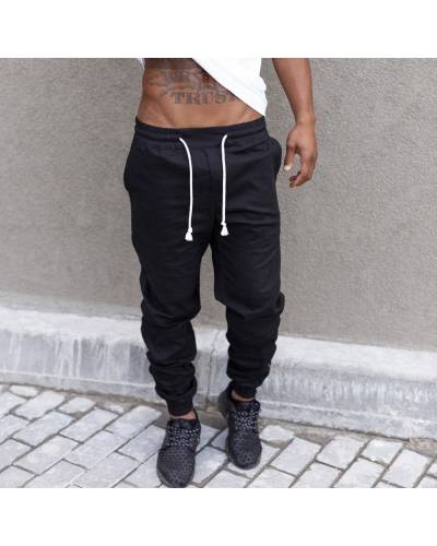 Штаны мужские джогеры со стегаными элементами и молнией внизу черные