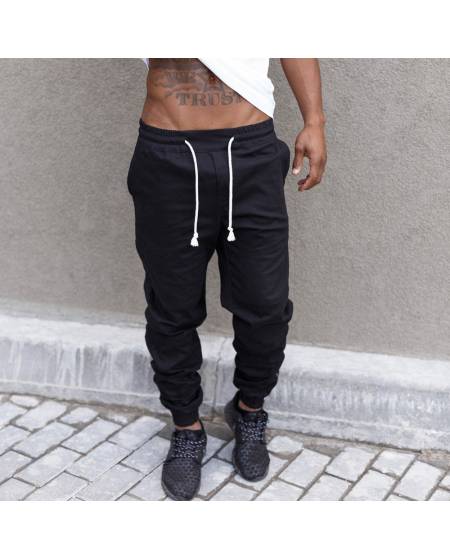 Штаны мужские джогеры со стегаными элементами и молнией внизу черные