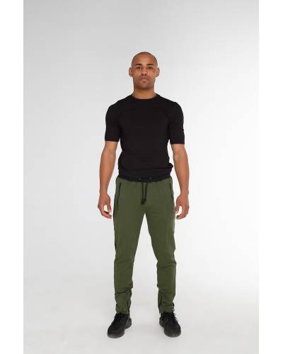 Men's sports pants with stitching and stripes khaki