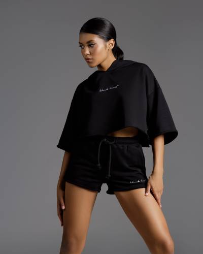 Худи женское oversize summer black c вышивкой script