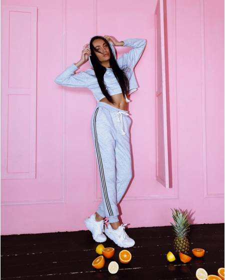 Women's cropped hoodie with gray stripes