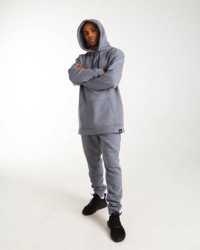 Худи мужское удлиненное на флисе серое