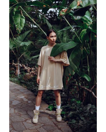 T-shirt dress MIDI OVERSIZE print SHE No Nude - beige
