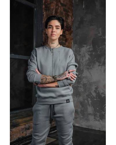 Свитшот женский OVERSIZE на флисе серый