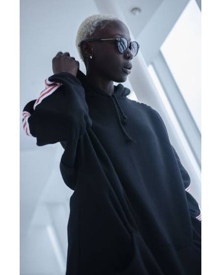 Hoodie feminine on Sport fleece with black stripes