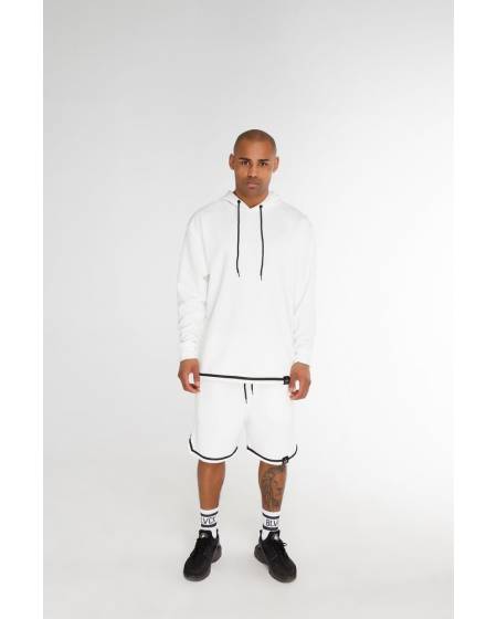 Худі чоловічий структурний з смужкою внизу білий