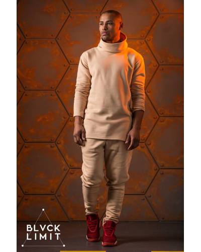 Лонгслив мужской хомут на флисе бежевый