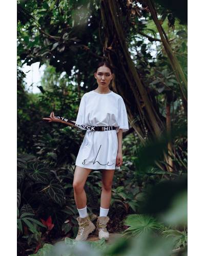 Платье-футболка MIDI OVERSIZE принт SHE Coco milk - белое