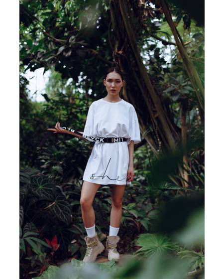 T-shirt dress MIDI OVERSIZE print SHE Coco milk - white