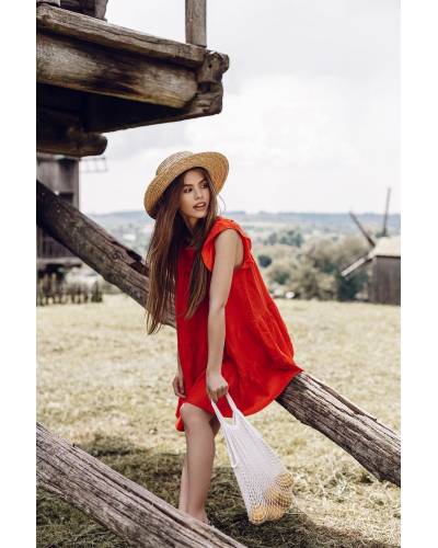 Сукня льняна з воланами - червона