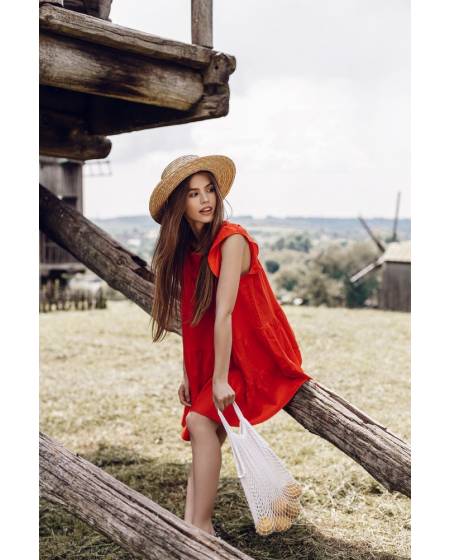 Dress linen with flounces - red