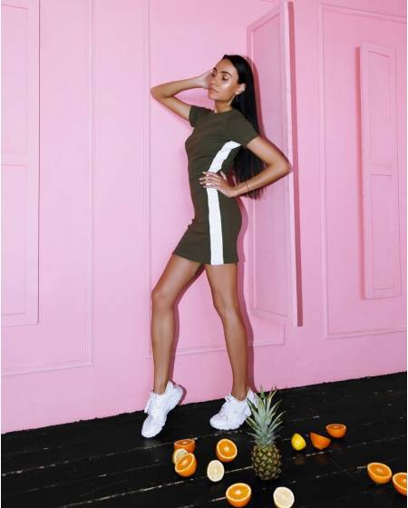 Платье Mini с белыми лампасами хаки