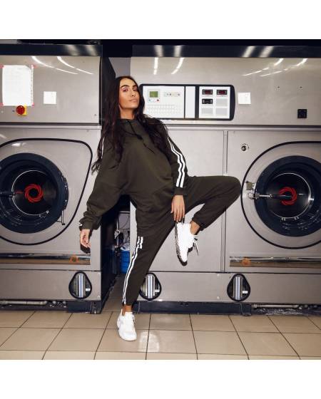 Women's Sport pants with stripes khaki