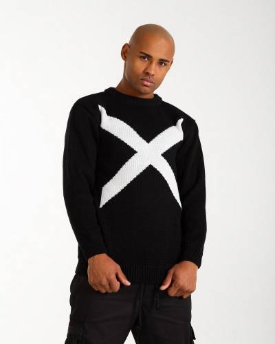 Свитер мужской с принтом Х черный