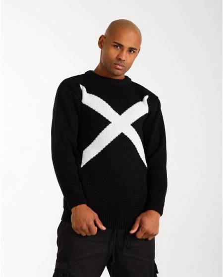Свитер мужской с принтом Х черный