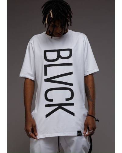 Футболка принт BLVCK вертикальний біла