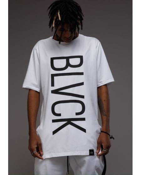 Футболка принт BLVCK вертикальний біла