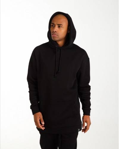 Худи мужское удлиненное на флисе черное