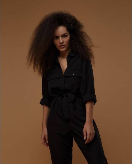 Комбинезон женский с поясом черный