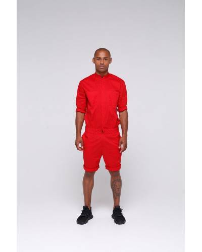 Overalls shorts for men without collar - red