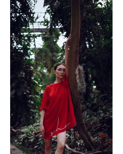 T-shirt dress MIDI OVERSIZE print of SHE Jungle berry - red