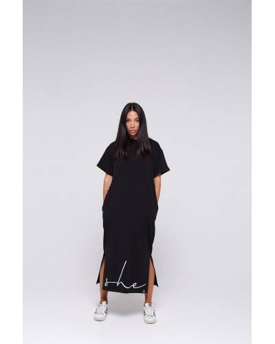 Платье макси принт SHE - черное