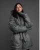 Пуховик з рукавицями екошкіра - сірий
