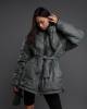 Пуховик з рукавицями екошкіра - сірий