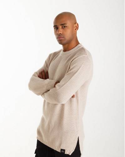 Свитер мужской удлиненный с разрезами бежевый
