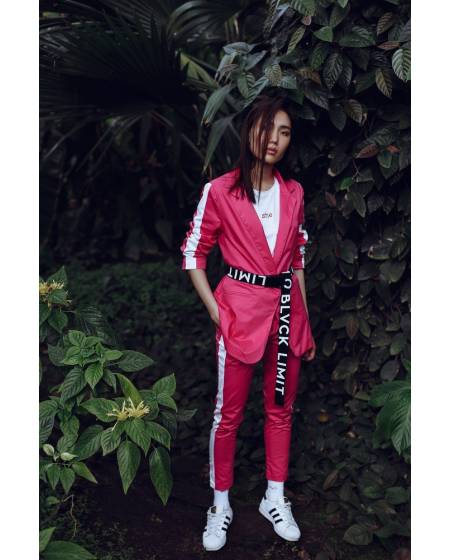 Women's pants cropped with stripes Raspberry Knockout crimson