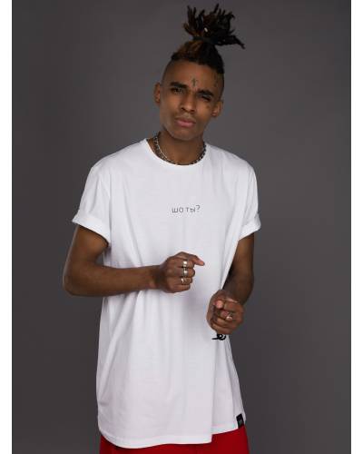 Футболка мужская принт ШО ТЫ? белая