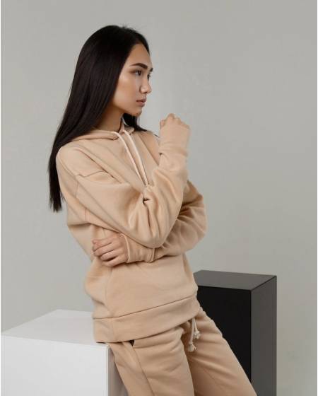 Hoodie women's beige fleece