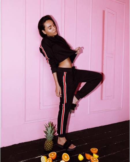 Women's cropped hoodie with stripes black