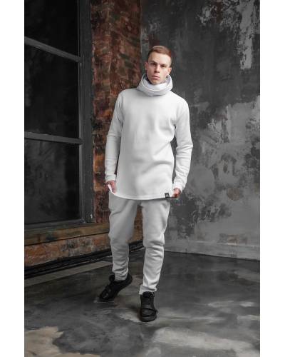 Лонгслив мужской хомут на флисе белый