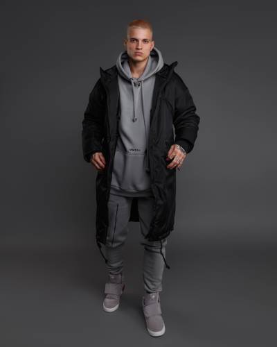 Парка мужская удлиненная черная